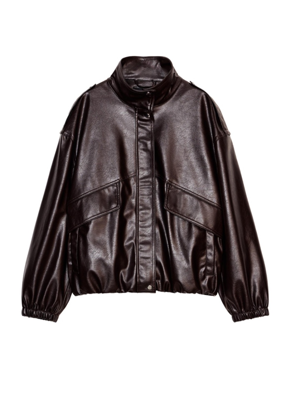 Zara Faux Leather Bomber Jacket - Dark Brown